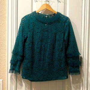 Jcrew Green lace 3/4 in sleeve